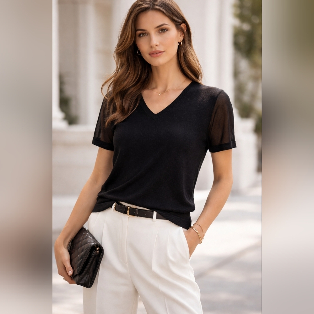 Giorgio Armani Black Sheer Sleeve Blouse
